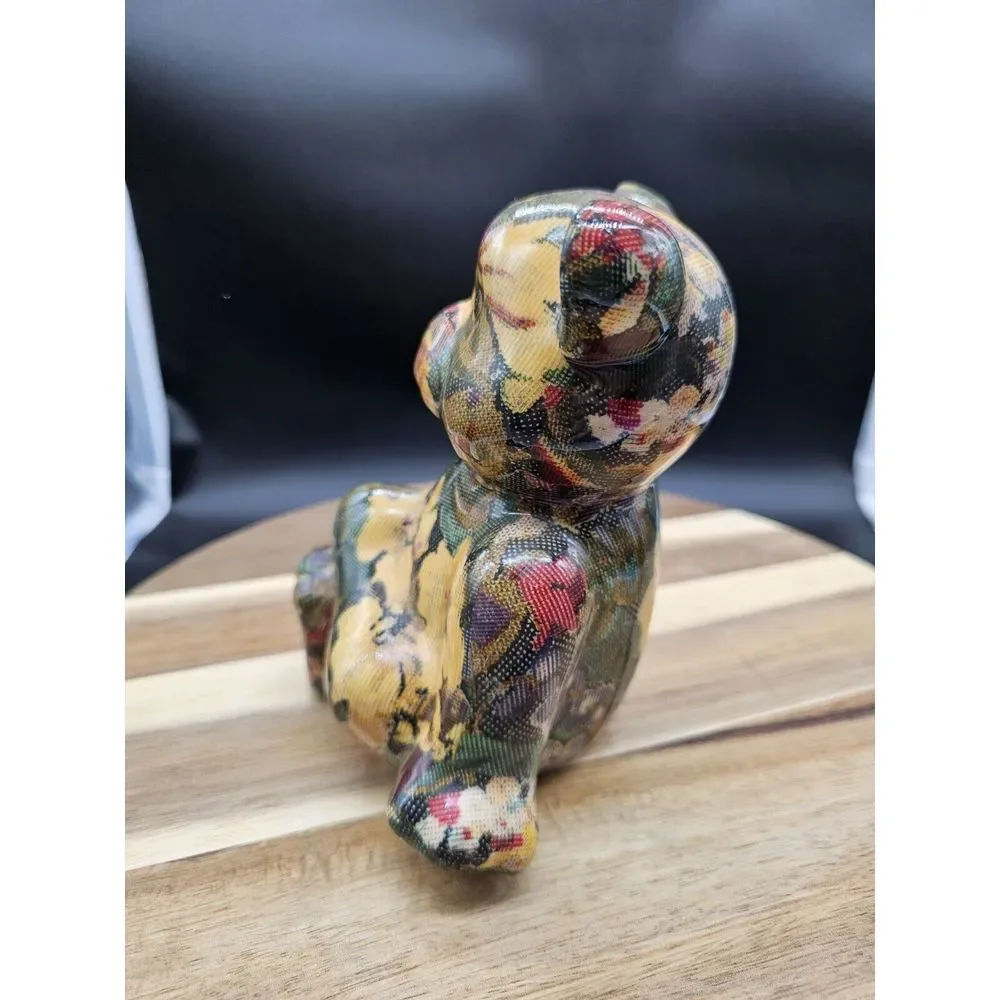 Vintage Decoupage Teddy Bear Figurine Floral Cottage‎ Core